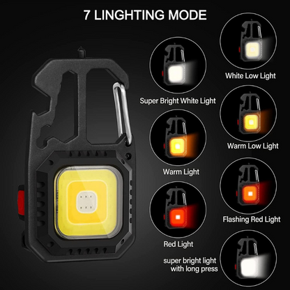 Multipurpose portable COB Led torch with glass breaker, 4-point screwdriver, bottle opener, cold light, warm light and emergency