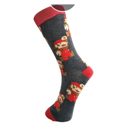 Socks from the video game "Super Mario Bros" featuring various Nintendo characters