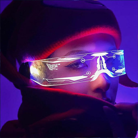Occhiali cyber punk a led per feste e rave music, trasparenti, scegli il modello adatto a te