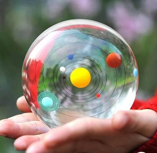 Lampada Sistema Solare colorato 3D sfera di cristallo grande, con base e luce a led USB, confezione regalo inclusa