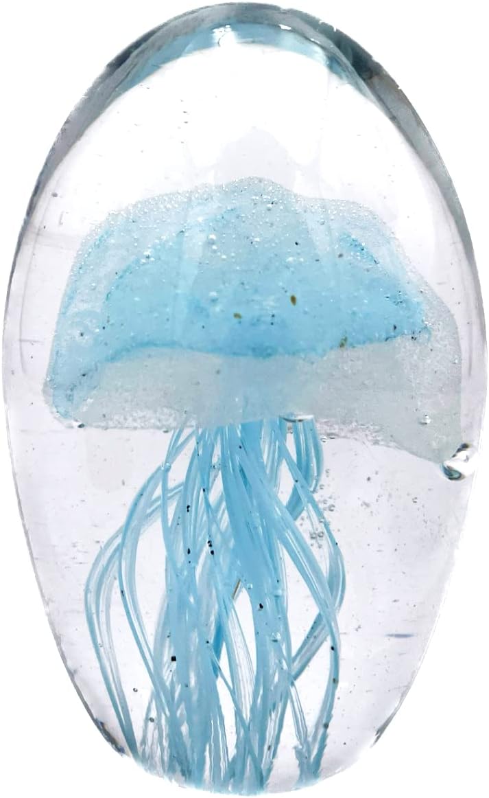 Lampada Medusa celeste tentacoli grandi, fosforescente 3d di cristallo grande, con base e luce a led, confezione regalo incluso