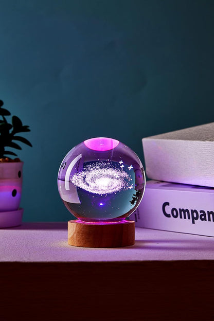 Lampada Galassia 3D rgb colorato con telecomando sfera di cristallo grande, con base e luce colorata a led USB, confezione regalo inclusa