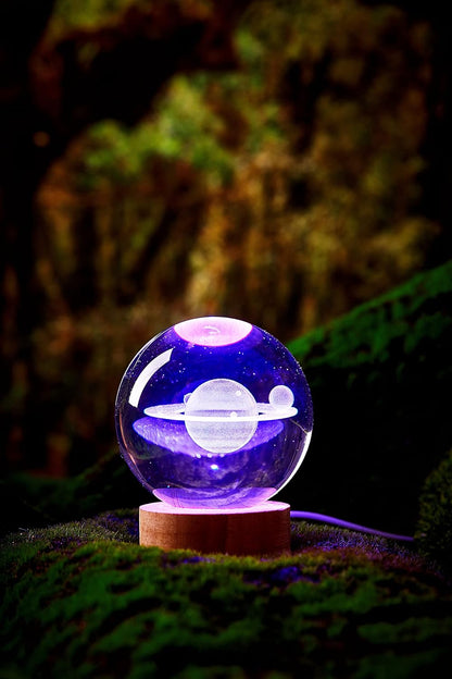Lampada Saturno 3D rgb colorato con telecomando sfera di cristallo grande, con base e luce colorata a led USB, confezione regalo inclusa