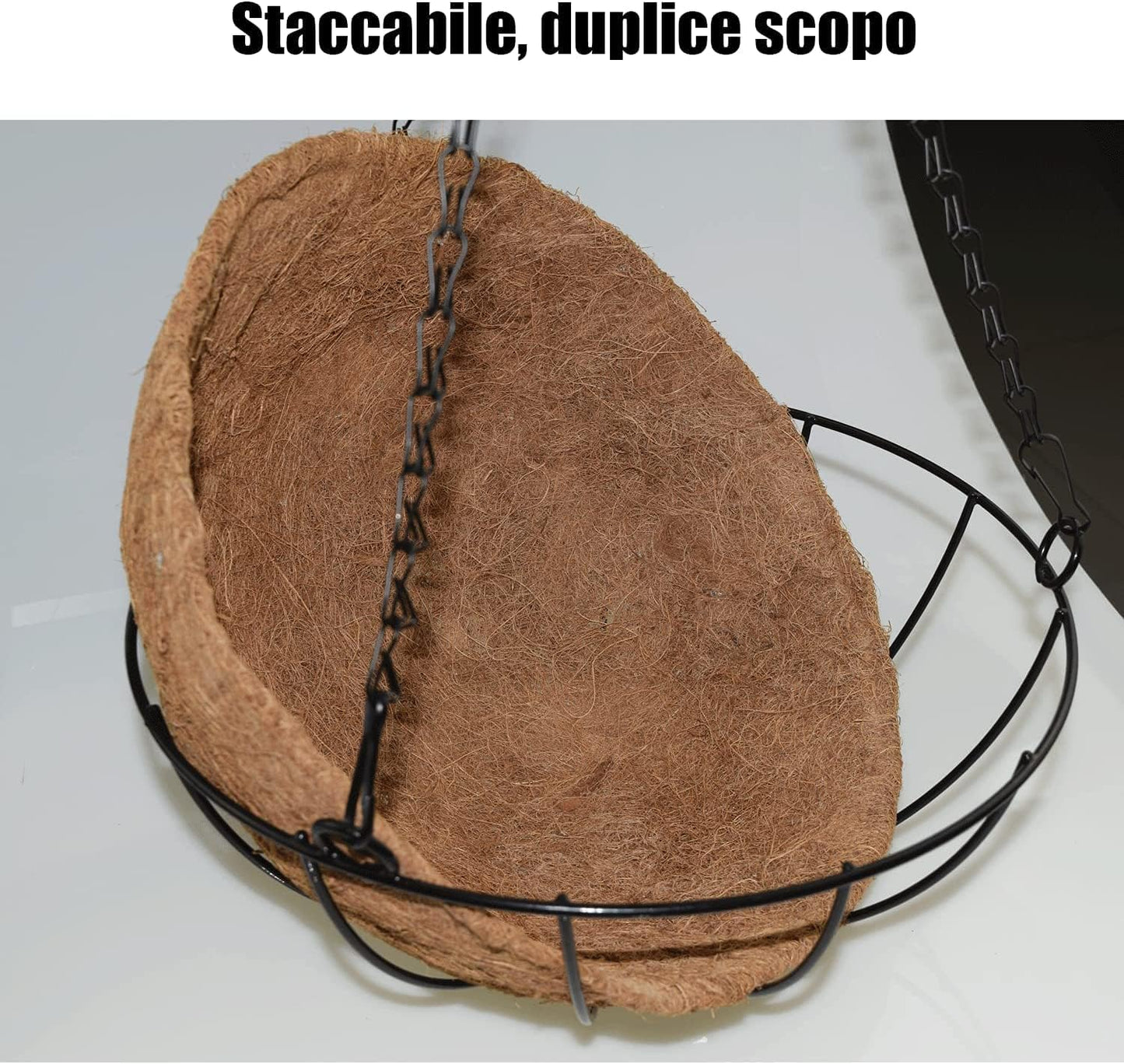 Fioriera sospesa da appendere, in cocco e ferro, decorativo