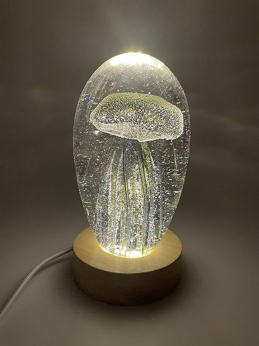 Medusa lamp black 3d crystal large, with base and led light, gift box included
