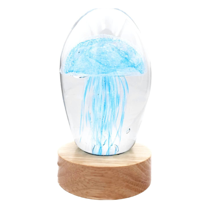 Lampada Medusa blu, fosforescente 3d di cristallo grande, con base e luce a led, confezione regalo incluso
