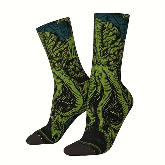 Calzini socks Cthulhu verde, personaggio immaginario Lovecraft, romanzo unisex