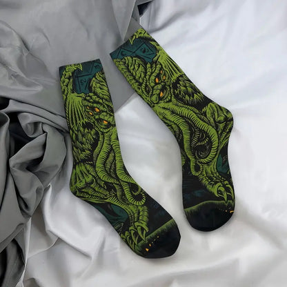 Calzini socks Cthulhu verde, personaggio immaginario Lovecraft, romanzo unisex