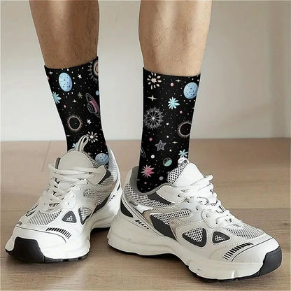 Calzini sistema solare Colorato socks Galassia con Saturno, Luna, Stelle, Sole, Spazio con stampa a colori personalizzata per idee regalo unisex
