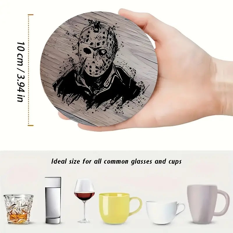 Sottobicchieri Horror set 4 Pezzi Movie di Halloween, Nightmare, Venerdì 13 e Non Aprite Quella Porta in bianco e nero, per tè, poggia bustine, bevande, colazione, birra, idee regalo