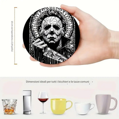 Sottobicchieri Horror set 6 Pezzi Movie Halloween, Freddy Krueger, Jason, Chucky La Bambola Assassina, Notte Horror, Jason, in bianco e nero, per tè, poggia bustine, bevande, colazione, birra, idee regalo