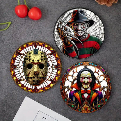 Sottobicchieri Colorati Horror set 8 Pezzi con personaggi Nightmare, Jason, Halloween, Frankenstein, Movie, per tè, poggia bustine, bevande, colazione, birra, idee regalo