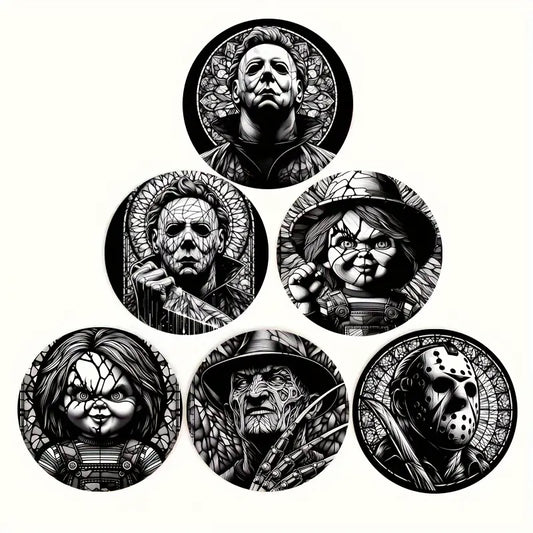 Sottobicchieri Horror set 6 Pezzi Movie Halloween, Freddy Krueger, Jason, Chucky La Bambola Assassina, Notte Horror, Jason, in bianco e nero, per tè, poggia bustine, bevande, colazione, birra, idee regalo