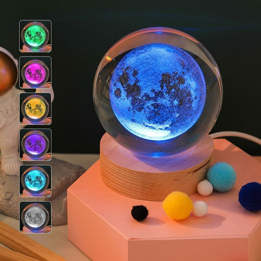 Lampada Luna 3D rgb colorato con telecomando, sfera di cristallo grande, con base e luce colorata a led USB, confezione regalo inclusa