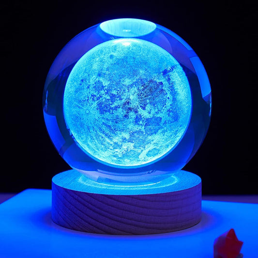 Lampada Luna 3D rgb colorato con telecomando, sfera di cristallo grande, con base e luce colorata a led USB, confezione regalo inclusa