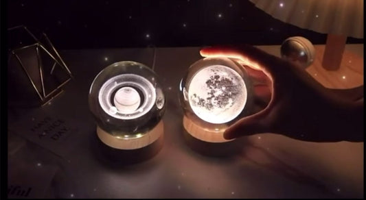 Lampada Sistema Solare 3D sfera di cristallo grande, con base e luce a led USB, confezione regalo inclusa