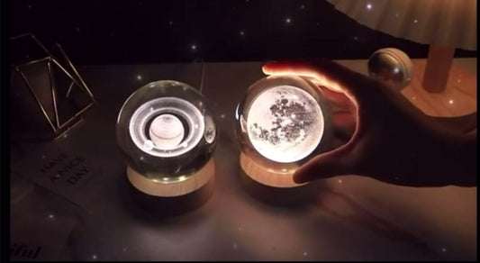 Large 3D crystal ball Solar System lamp, with base and USB led light, gift box included