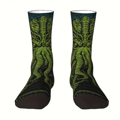 Calzini socks Cthulhu verde, personaggio immaginario Lovecraft, romanzo unisex