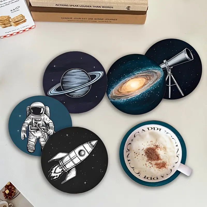 Sottobicchieri Spazio The space, Astronauta, Saturno, Shuttle, Costellazione, 6 Pezzi, per tè, poggia bustine, bevande, colazione, birra, bambini, idee regalo