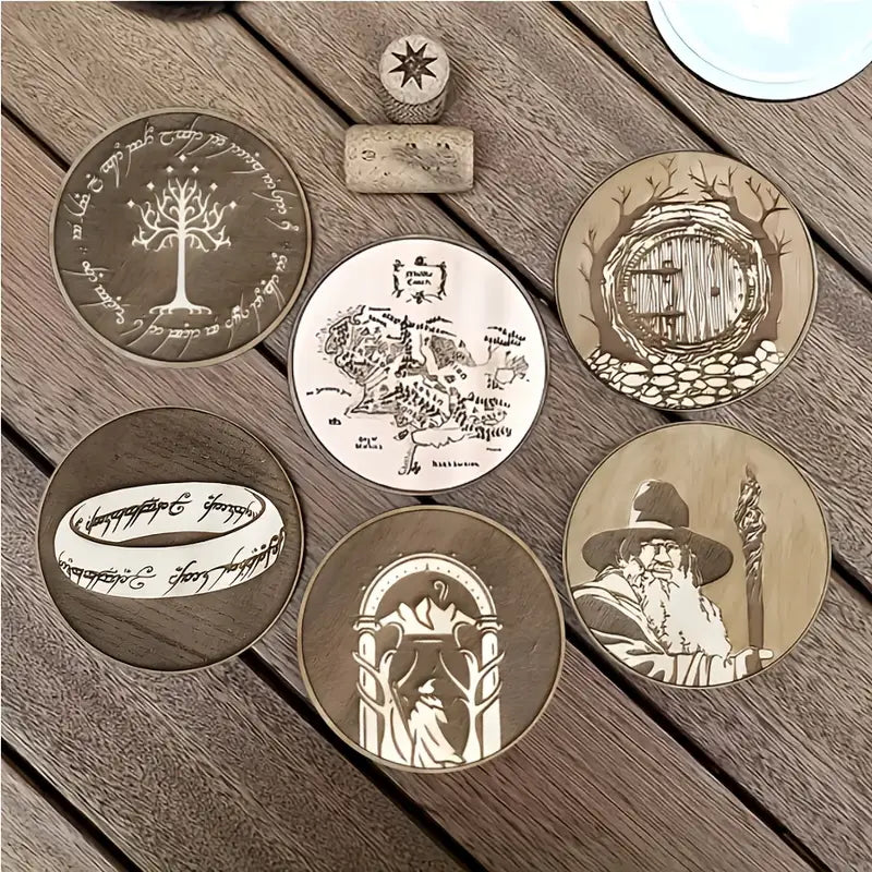 Sottobicchieri Il signore degli anelli LOTR romanzo di J.R.R.Tolkien, film di Peter Jackson, 6 Pezzi, hobbit, romanzo, per tè, poggia bustine, bevande, colazione, birra, bambini, idee regalo, film, gadget