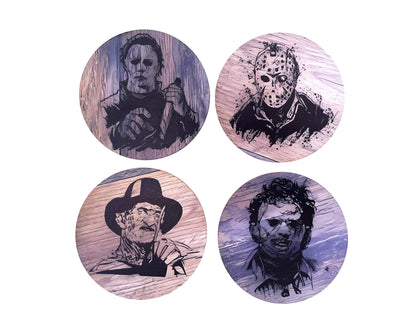 Sottobicchieri Horror set 4 Pezzi Movie di Halloween, Nightmare, Venerdì 13 e Non Aprite Quella Porta in bianco e nero, per tè, poggia bustine, bevande, colazione, birra, idee regalo