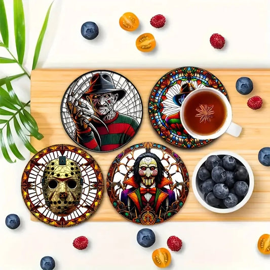 Sottobicchieri Colorati Horror set 8 Pezzi con personaggi Nightmare, Jason, Halloween, Frankenstein, Movie, per tè, poggia bustine, bevande, colazione, birra, idee regalo