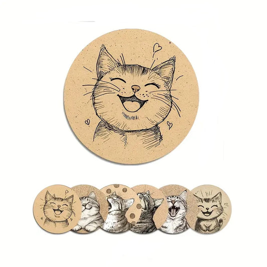 Sottobicchieri Gattini 6 Pezzi giocosi allegri per tè, poggia bustine, bevande, colazione, birra, bambini, idee regalo