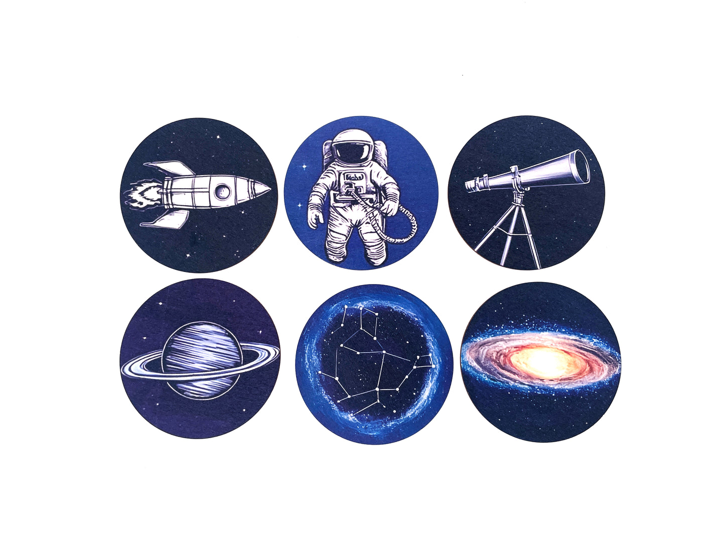 Sottobicchieri Spazio The space, Astronauta, Saturno, Shuttle, Costellazione, 6 Pezzi, per tè, poggia bustine, bevande, colazione, birra, bambini, idee regalo
