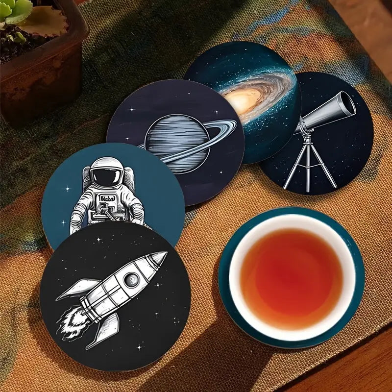 Sottobicchieri Spazio The space, Astronauta, Saturno, Shuttle, Costellazione, 6 Pezzi, per tè, poggia bustine, bevande, colazione, birra, bambini, idee regalo