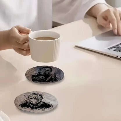 Sottobicchieri Horror set 4 Pezzi Movie di Halloween, Nightmare, Venerdì 13 e Non Aprite Quella Porta in bianco e nero, per tè, poggia bustine, bevande, colazione, birra, idee regalo