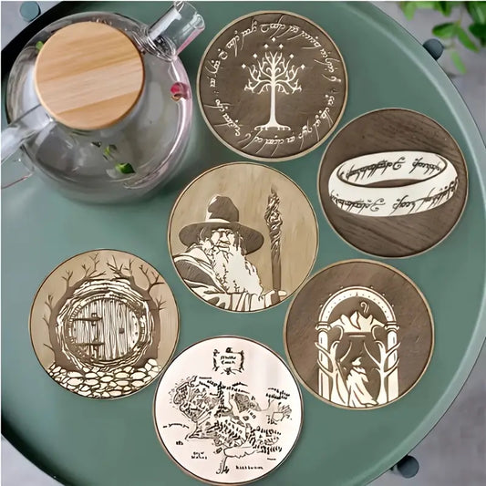 Sottobicchieri Il signore degli anelli LOTR romanzo di J.R.R.Tolkien, film di Peter Jackson, 6 Pezzi, hobbit, romanzo, per tè, poggia bustine, bevande, colazione, birra, bambini, idee regalo, film, gadget